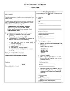 2016 NRCO-ISP BUSINESS PLAN COMPETITION  ENTRY FORM Dear Sir / Madam: Thank you for your interest in the 2016 NRCO-ISP BUSINESS PLAN