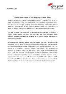 PRESS RELEASE  Groupcall named ICT Company of the Year
