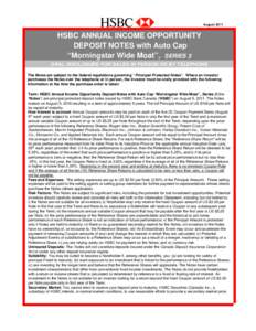 AugustHSBC ANNUAL INCOME OPPORTUNITY DEPOSIT NOTES with Auto Cap “Morningstar Wide Moat”, SERIES 3 ORAL DISCLOSURE FOR SALES IN PERSON OR BY TELEPHONE