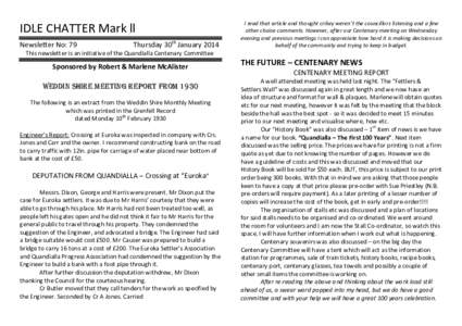 IDLE CHATTER Mark ll Newsletter No: 79 Thursday 30th January[removed]I read that article and thought crikey weren’t the councillors listening and a few