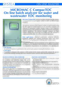 SYSTEA  ON LINE ANALYSIS MICROMAC C CompacTOC On line batch analyzer for water and