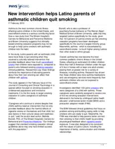New intervention helps Latino parents of asthmatic children quit smoking