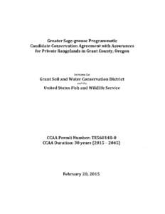 Greater Sage-grouse Programmatic Candidate Conservation Agreement with Assurances for Private Rangelands in Grant County, Oregon between the