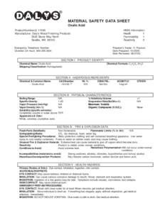 ® MATERIAL SAFETY DATA SHEET Oxalic Acid Product Number(s): 17400 Manufacturer: Daly’s Wood Finishing Products 3525 Stone Way North
