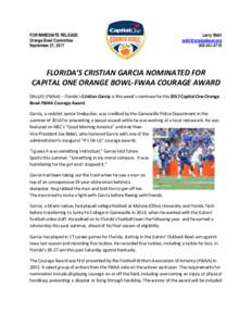 FOR IMMEDIATE RELEASE Orange Bowl Committee September 27, 2017 Larry Wahl 