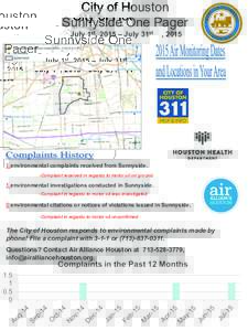 City of Houston Sunnyside One Pager July 1st, 2015 – July 31st , 2015