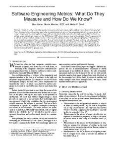 10TH INTERNATIONAL SOFTWARE METRICS SYMPOSIUM, METRICSKANER / BOND - 1 Software Engineering Metrics: What Do They Measure and How Do We Know?