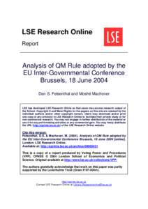 LSE Research Online Report Analysis of QM Rule adopted by the EU Inter-Governmental Conference Brussels, 18 June 2004