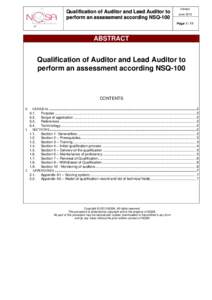Qualification of Auditor and Lead Auditor to perform an assessment according NSQ-100 Version June 2013