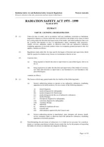 Radiation Safety Act and Radiation Safety (General) Regulations Western Australia Extracts relevant to the sale, possession and use of prescribed lasers ___________________________________________________________________