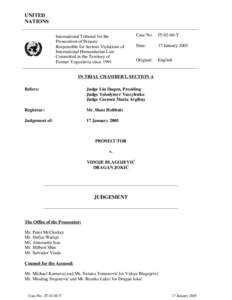 UNITED NATIONS International Tribunal for the Prosecution of Persons Responsible for Serious Violations of International Humanitarian Law