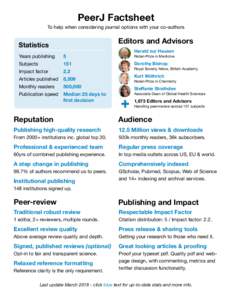PeerJ Factsheet To help when considering journal options with your co-authors Editors and Advisors  Statistics