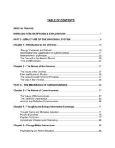 TABLE OF CONTENTS SPECIAL THANKS INTRODUCTION: SKEPTICISM & EXPLORATION ............................................................ 1 PART I – STRUCTURE OF THE UNIVERSAL SYSTEM.........................................