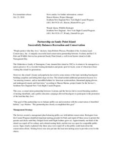 For immediate release Oct. 25, 2010 News media: for further information, contact Sharon Marino, Project Manager Southern New England-New York Bight Coastal Program