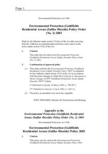 Page 1 Environmental Protection Act 1986 Environmental Protection (Goldfields Residential Areas) (Sulfur Dioxide) Policy Order (No