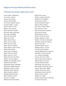 Religious marriage officiants (listed by name) / Célébrants de mariage religieux (par nom)