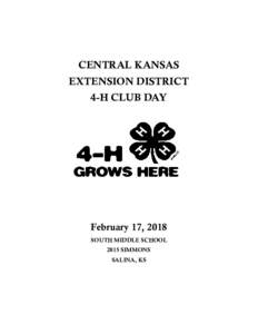 CENTRAL KANSAS  EXTENSION DISTRICT 4-H CLUB DAY  February 17, 2018