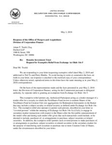 May 2, 2018  Response of the Office of Mergers and Acquisitions Division of Corporation Finance Adam T. Teufel, Esq. Dechert LLP