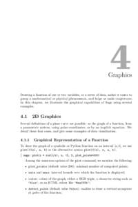 4  Graphics Drawing a function of one or two variables, or a series of data, makes it easier to grasp a mathematical or physical phenomenon, and helps us make conjectures. In this chapter, we illustrate the graphical cap