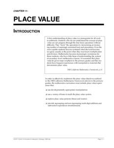 Mathematics Their Way Summary Newsletter  CHAPTER 11: PLACE VALUE Introduction