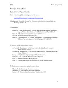 2013  Roush (Lingamneni) Philosophy Prelim Syllabus Topics in Probability and Statistics