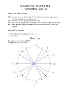 4.5 Examining the Circle as a Trigonometric Function Specific Curriculum Outcomes C36  demonstrate an understanding of the relationship between angle rotation