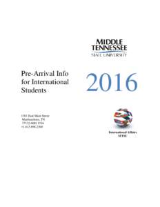 Pre-Arrival Info for International Students 2016