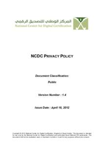 NCDC PRIVACY POLICY  Document Classification: Public  Version Number : 1.4
