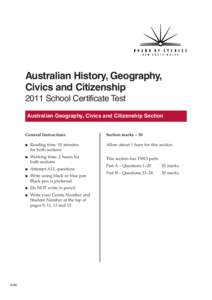 2011 School Certificate Test - Australian History, Geography, Civics and Citizenship (Australian Geography, Civics and Citizenship Section)