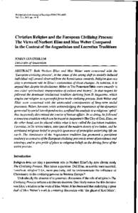 © Copyright Irish Journal of Sociology ISSNVol. 12.1,2003, ppChristian Religion and the European Civilising Process: The Views of Norbert Elias and Max Weber Compared in the Context of the Augustinian