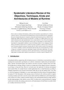 Systematic Literature Review of the Objectives, Techniques, Kinds and Architectures of Models at Runtime