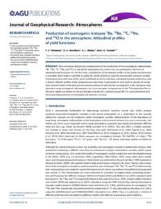 Journal of Geophysical Research: Atmospheres RESEARCH ARTICLE2016JD025034 Key Points: • A new consistent set of yield functions for cosmogenic isotopes 7 Be, 10 Be,