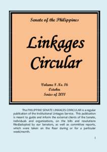 Senate of the Philippines  Linkages Circular Volume 8 No. 16 October