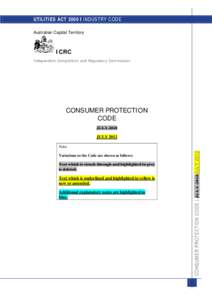 UTILITIES ACT 2000 | INDUSTRY CODE Australian Capital Territory ICRC Independent Competition and Regulatory Commission