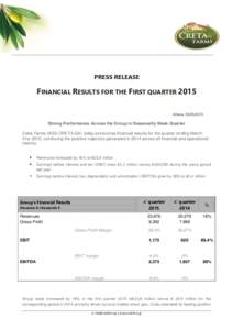 PRESS RELEASE  FINANCIAL RESULTS FOR THE FIRST QUARTER 2015 Athens, Strong Performance Across the Group in Seasonally Weak Quarter