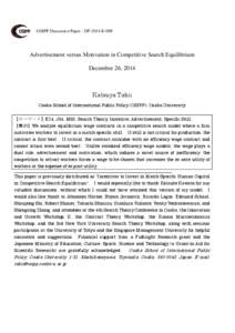 OSIPP Discussion Paper : DP-2014-E-009  Advertisement versus Motivation in Competitive Search Equilibrium December 26, 2014  Katsuya Takii