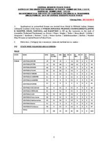 CENTRAL RESERVE POLICE FORCE (OFFICE OF THE INSPECTOR GENERAL OF POLICE, JAMMU SECTOR, C.R.P.F, BANTALAB, JAMMU (J&KRECRUITMENT FOR THE POST OF CONSTABLE (TECHNICAL & TRADESMEN) (MALE/FEMALEIN CENTRAL 
