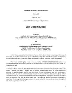 AMEREM – EUROEM – ASIAEM Memos MemoAugustIndia’s 70th Anniversary of Independence)  Carl E Baum Medal
