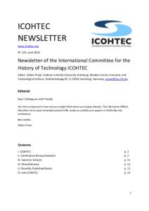 ICOHTEC NEWSLETTER www.icohtec.org No 134, JuneNewsletter of the International Committee for the