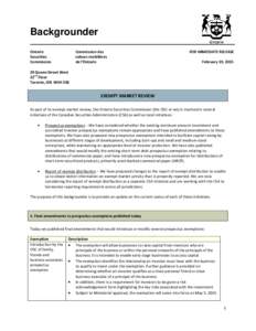 Backgrounder Ontario Securities Commission  Commission des