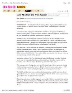 Wired News: Anti-Abortion Site Wins Appeal  Anti-Abortion Site Wins Appeal Page 1 of 2