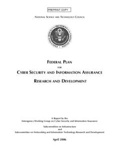 PREPRINT COPY  NATIONAL SCIENCE AND TECHNOLOGY COUNCIL FEDERAL PLAN FOR