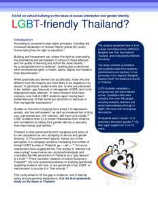 A Brief on school bullying on the basis of sexual orientation and gender identity: LGBT-friendly Thailand?; 2014