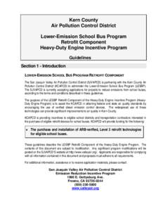 Kern County Air Pollution Control District Lower-Emission School Bus Program Retrofit Component Heavy-Duty Engine Incentive Program Guidelines