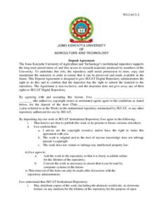 WIJOMO KENYATTA UNIVERSITY OF AGRICULTURE AND TECHNOLOGY Deposit Agreement