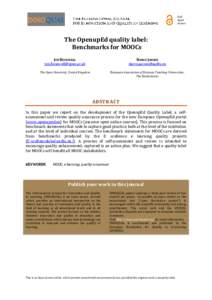 Full Open Access The OpenupEd quality label: Benchmarks for MOOCs