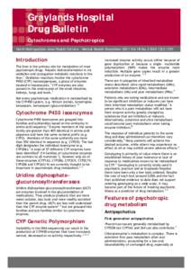 Graylands Hospital Drug Bulletin - Cytochromes and Psychotropics