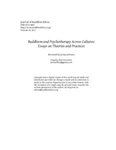 Journal of Buddhist Ethics ISSNhttp://www.buddhistethics.org/ Volume 18, 2011  Buddhism and Psychotherapy Across Cultures: