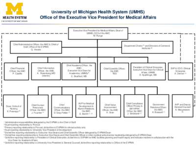University of Michigan Health System (UMHS)  Office of the Executive Vice President for Medical Affairs Executive Vice President for Medical Affairs; Dean of UMMS; CEO of the AMC M. Runge
