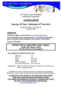 A  32nd Annual Junior Eisteddfod Preliminary Programme  HIGHLAND